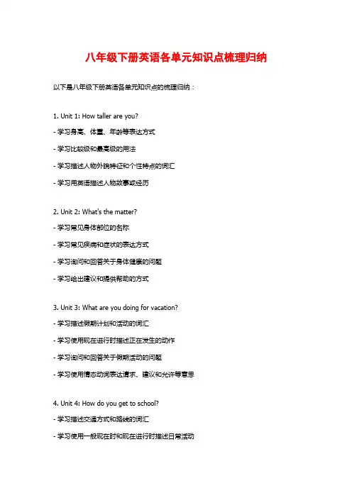 八年级下册英语各单元知识点梳理归纳