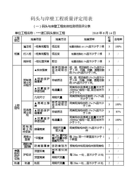 码头工程质量评定表