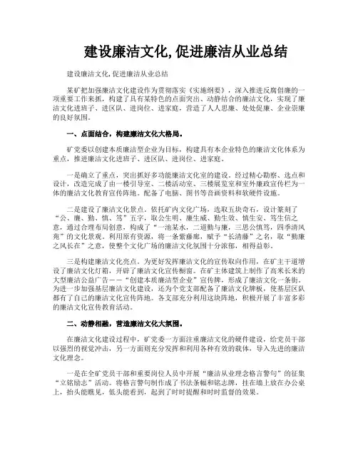 建设廉洁文化促进廉洁从业总结