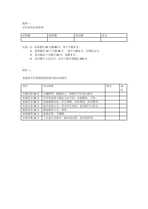 评分表及注意事项