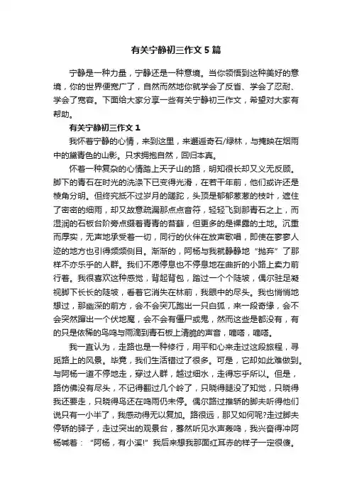 有关宁静初三作文5篇