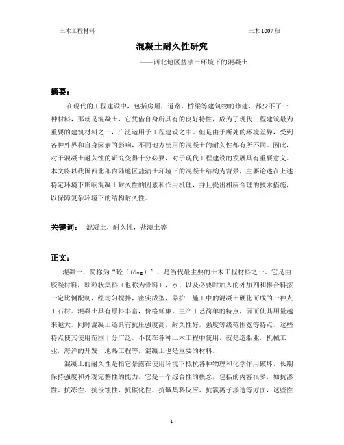 【土木工程材料】西北地区盐渍土环境下的混凝土