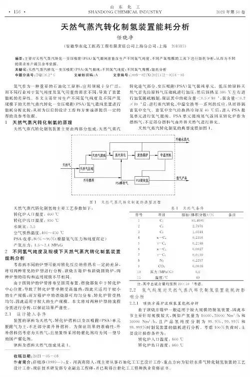 天然气蒸汽转化制氢装置能耗分析