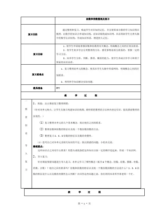 因数和倍数复习课教案