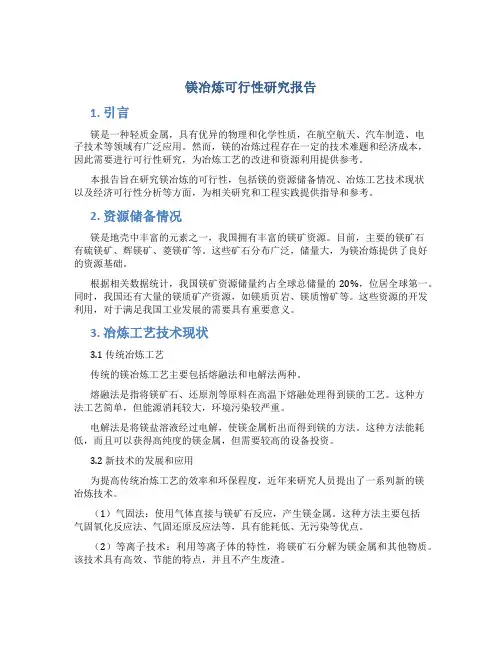 镁冶炼可行性研究报告