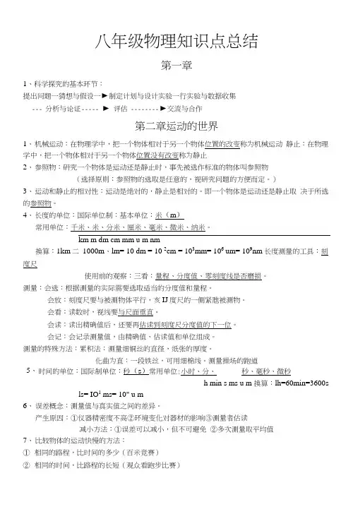 八年级物理知识点复习总结(沪科版).docx