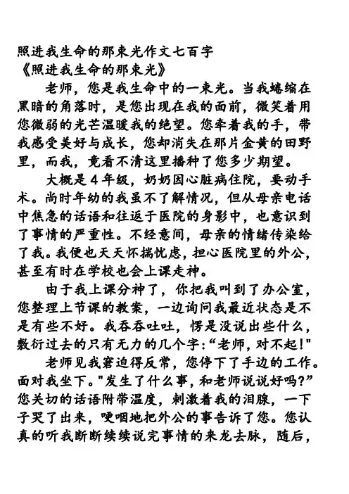 照进我生命的那束光作文七百字