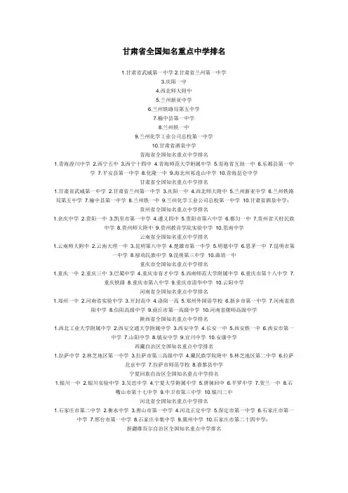 全国各省知名重点中学排名