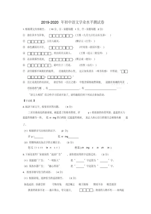 2019-2020年初中语文学业水平测试卷