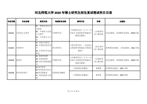 河北师范大学2020年硕士研究生招生复试笔试科目