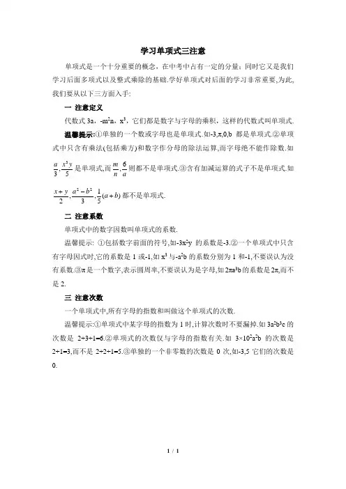 湘教版数学七年级上册_学习单项式三注意