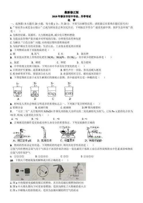 2019山东省泰安市化学中考真题_最新修正版