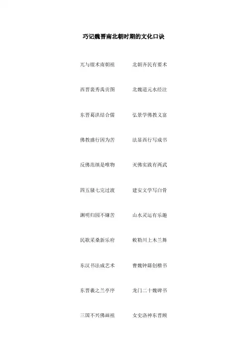 巧记魏晋南北朝时期的文化口诀