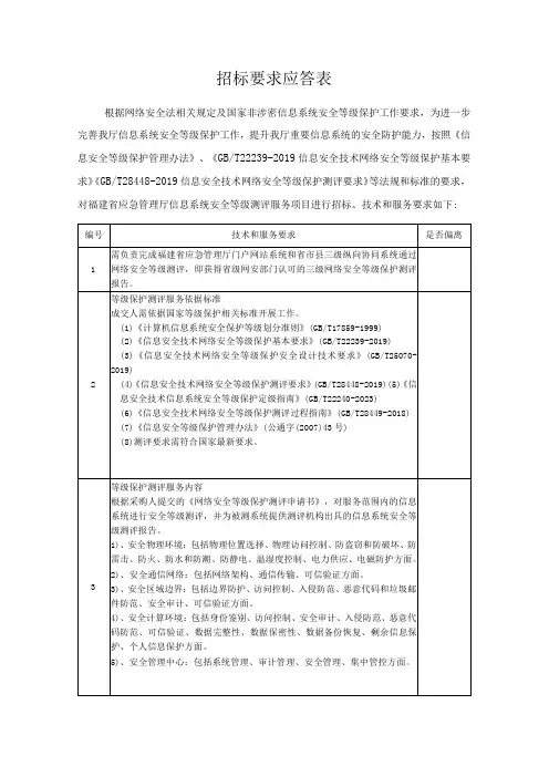 招标要求应答表