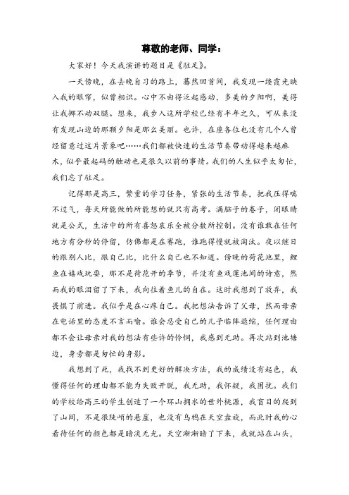 驻足(大学生演讲比赛演讲稿)