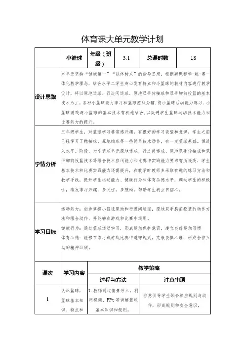 小篮球大单元教学计划