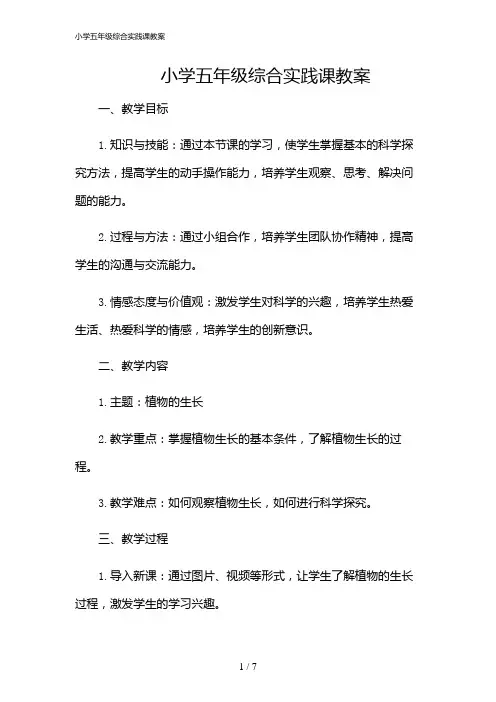 2024年小学五年级综合实践课教案