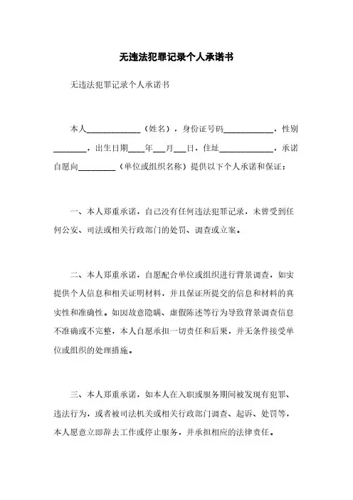 无违法犯罪记录个人承诺书