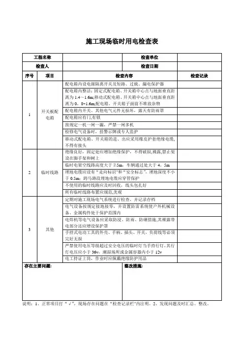 临时用电检查表【范本模板】