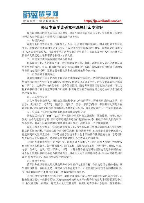去日本留学读研究生选择什么专业好