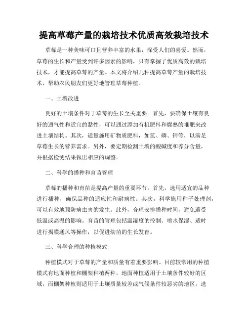 提高草莓产量的栽培技术优质高效栽培技术