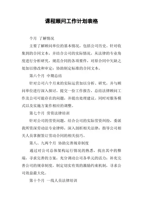 课程顾问工作计划表格