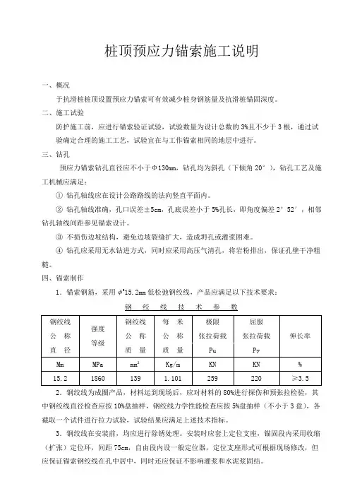桩顶预应力锚索施工说明