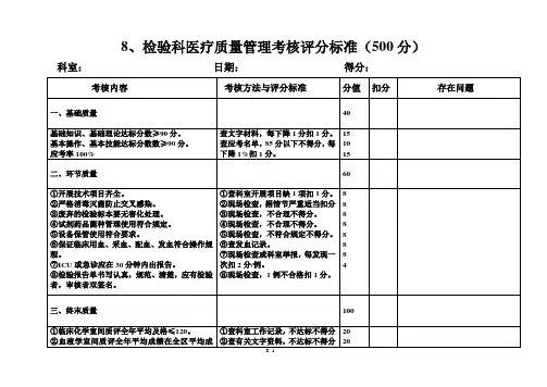 检验科医疗质量考核评分标准