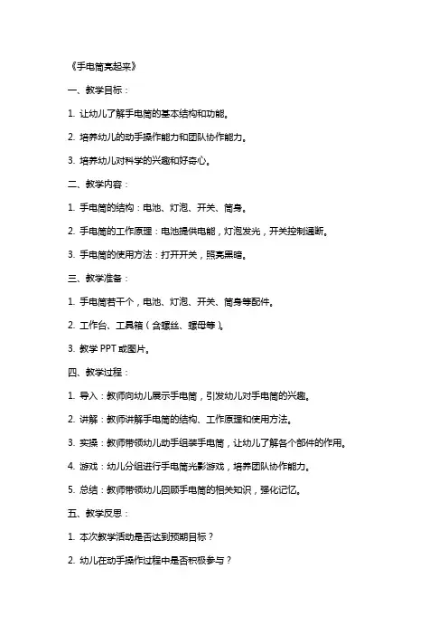 幼儿园大班科学游戏教案《手电筒亮起来》含反思