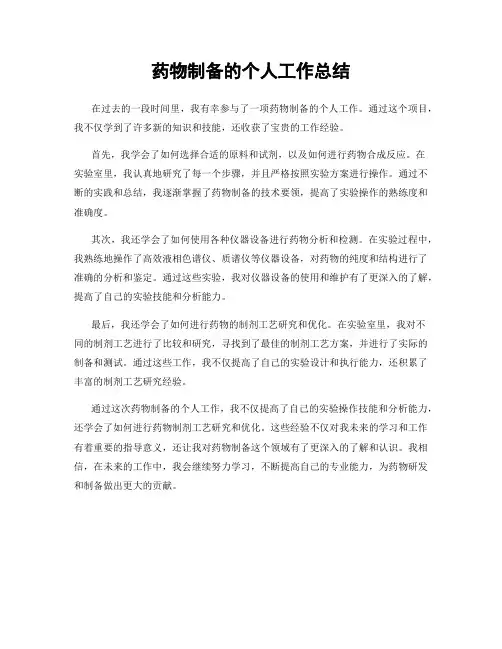 药物制备的个人工作总结