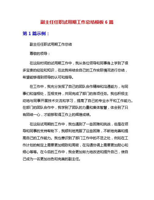 副主任任职试用期工作总结模板6篇