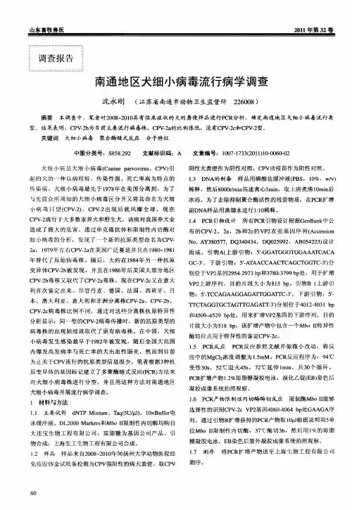 南通地区犬细小病毒流行病学调查