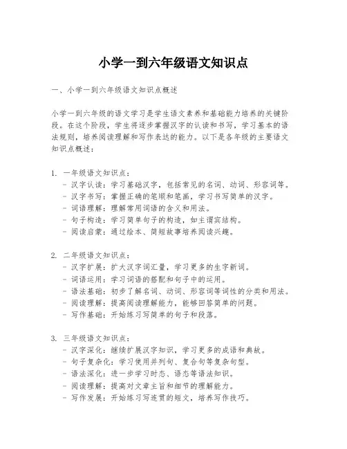 小学一到六年级语文知识点
