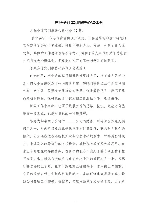 总账会计实训报告心得体会