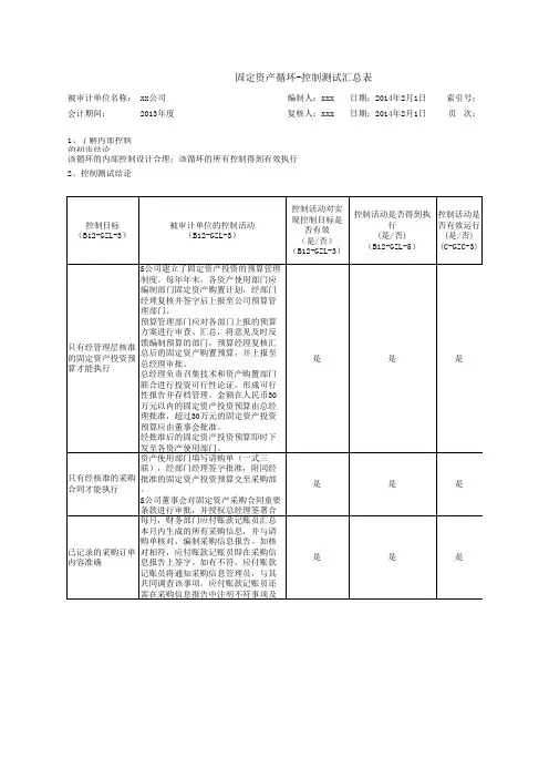 任务1—固定资产内控测试底稿