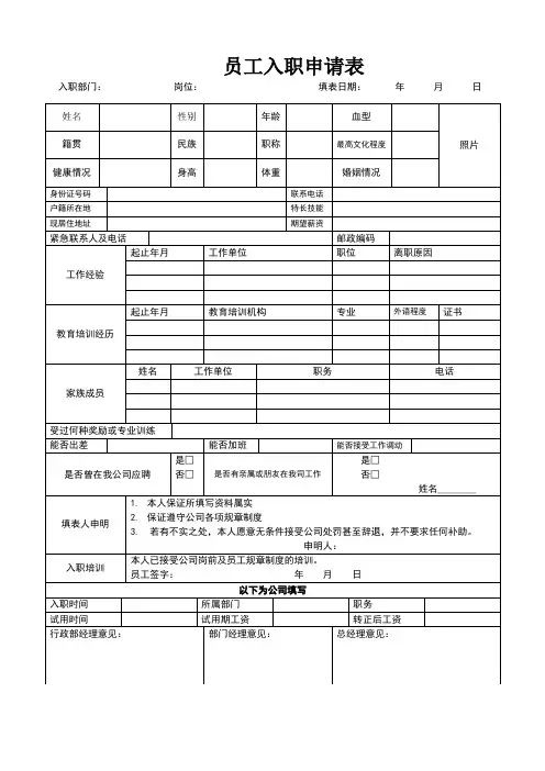 公司入职申请表模板