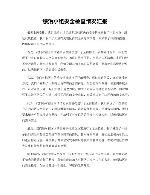 综治小组安全检查情况汇报