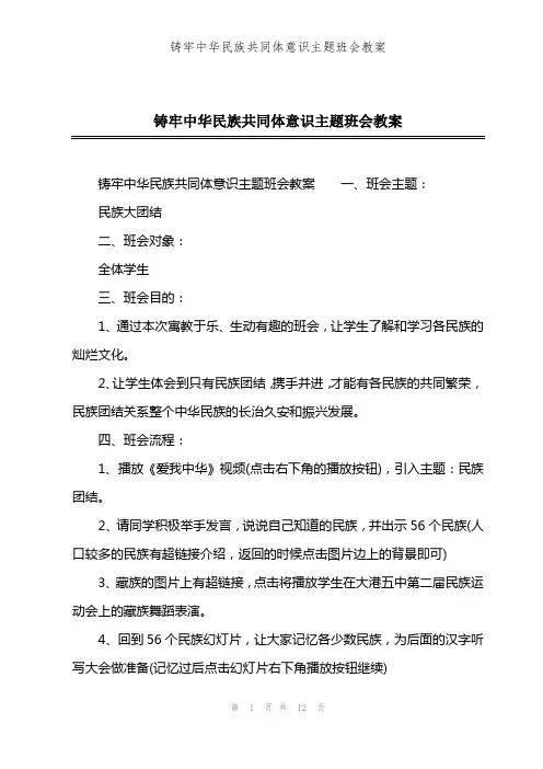 铸牢中华民族共同体意识主题班会教案
