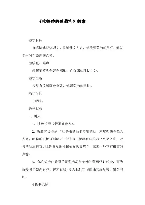 西师大小学五年级语文下册《吐鲁番的葡萄沟》教案