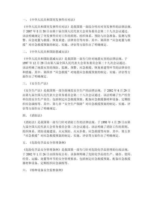 应急救援预案相关法律法规