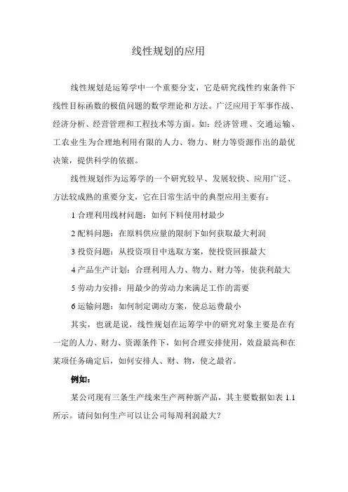 线性规划的应用(简介和案例)