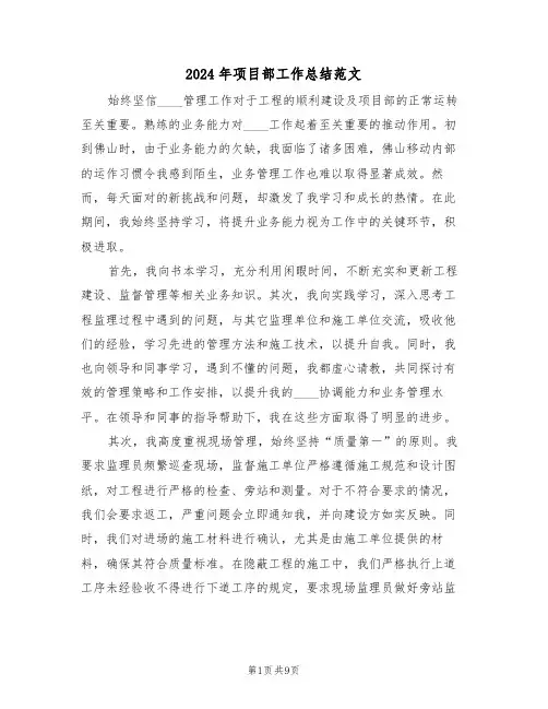 2024年项目部工作总结范文（四篇）