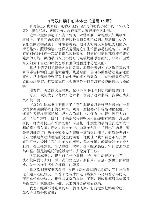 《鸟奴》读书心得体会