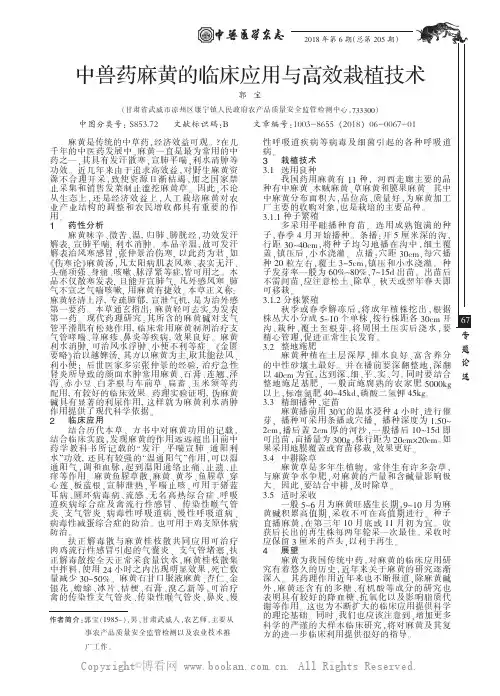 中兽药麻黄的临床应用与高效栽植技术