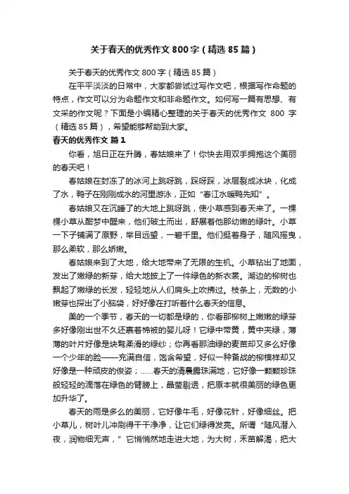 关于春天的优秀作文800字（精选85篇）