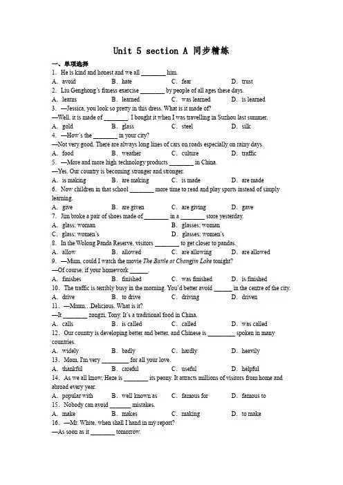 Unit 5 Section A 同步练习 2022-2023学年人教版九年级英语全册(含答案)