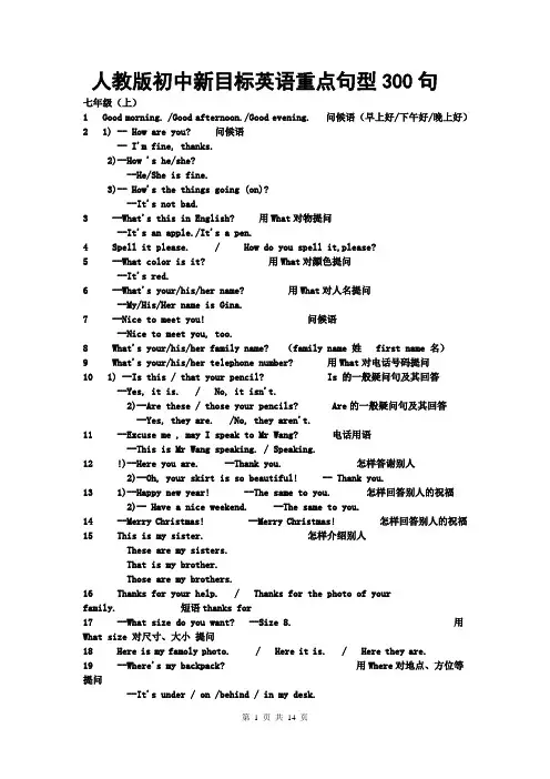 人教版初中新目标英语重点句型300句