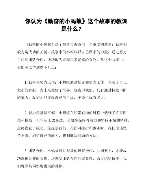 你认为《勤奋的小蚂蚁》这个故事的教训是什么？