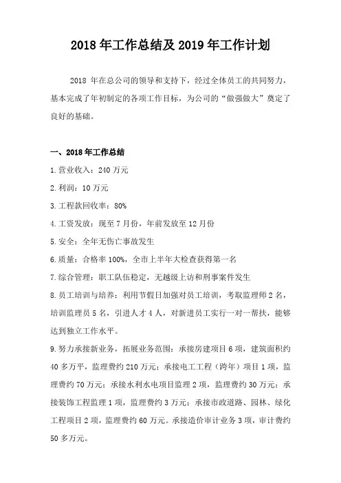 2018年工作总结及2019年工作计划