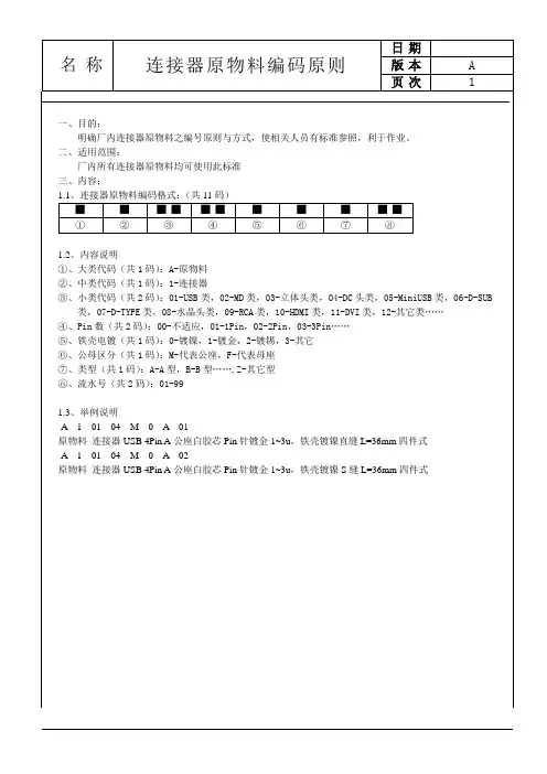 连接器原物料编码案例样板